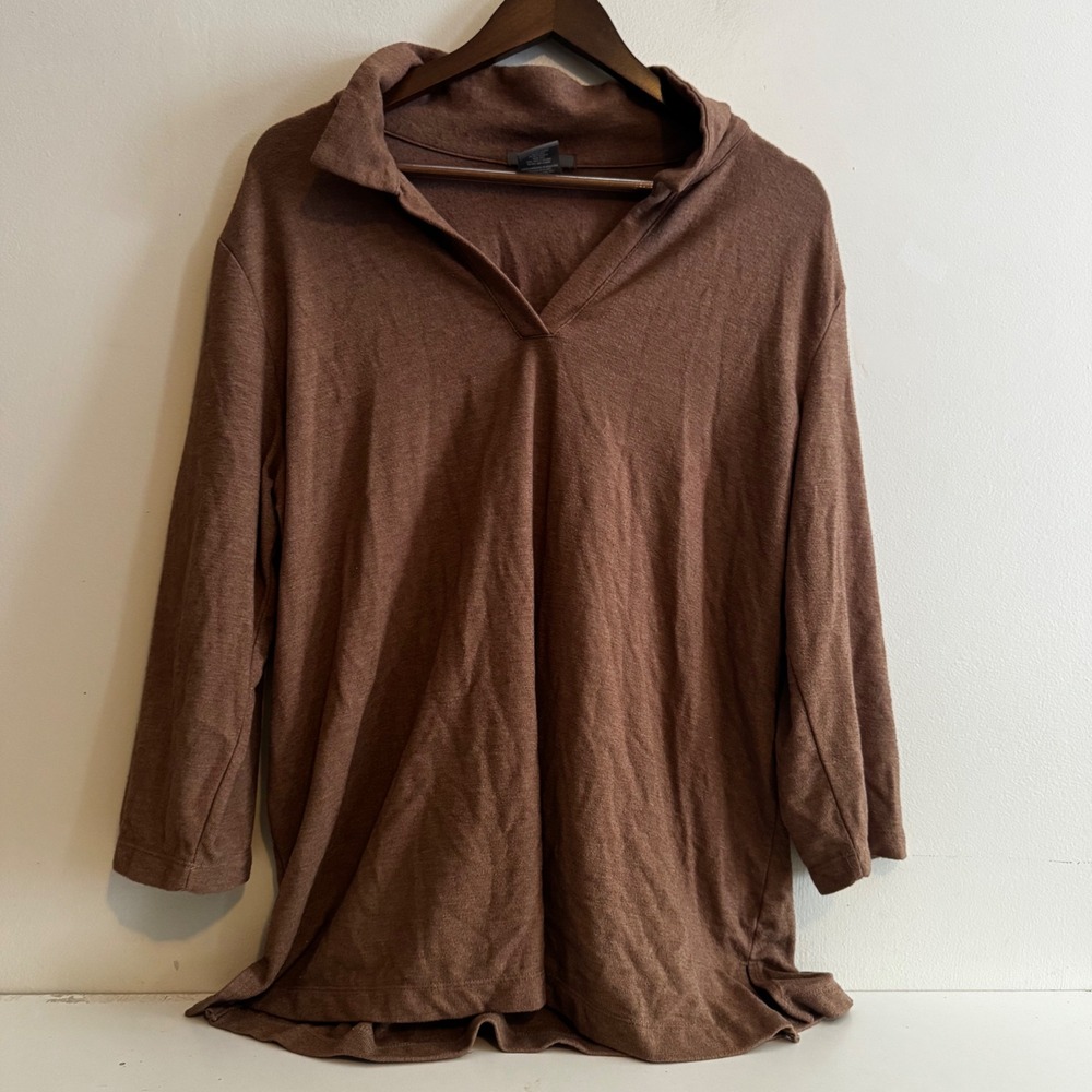 Matty M Women's Tall XXL Camel Brown Knit Polo V-Neck Fall Basics